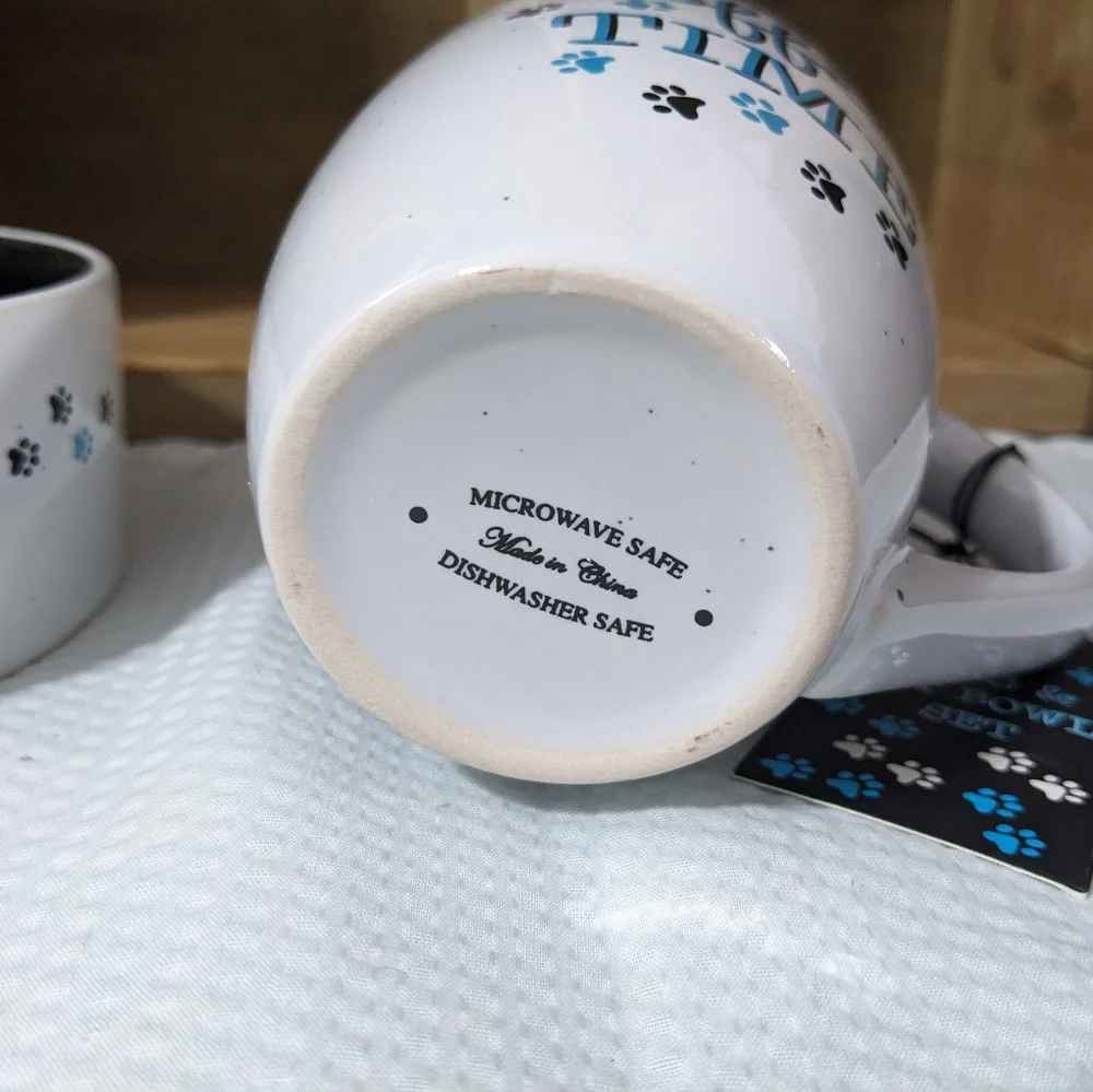 💙 Coffee Time & 🐾 Feeding Time Pet Mug Bowl Set NEW